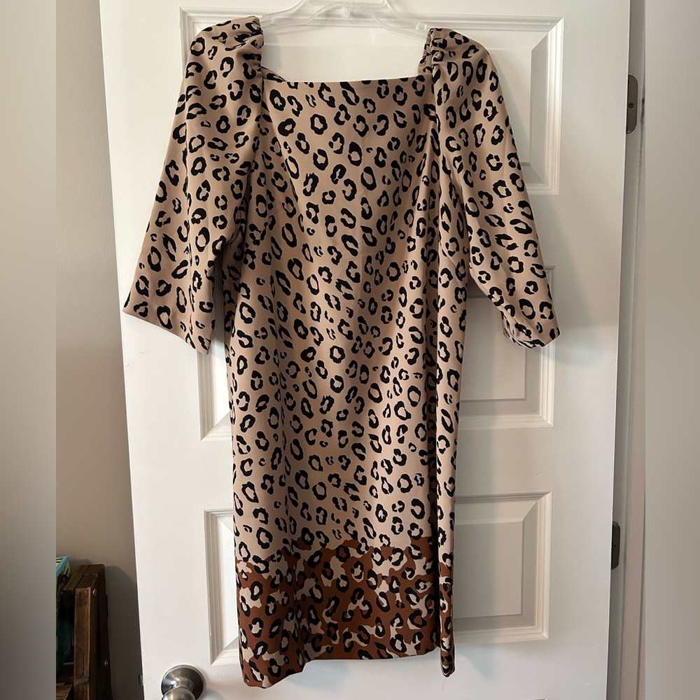 Ann Taylor Factory Brown and Black Puff Sleeve Sheath Dress